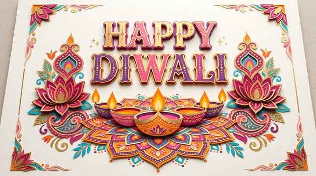 Happy diwali celebration with diyas and rangoli