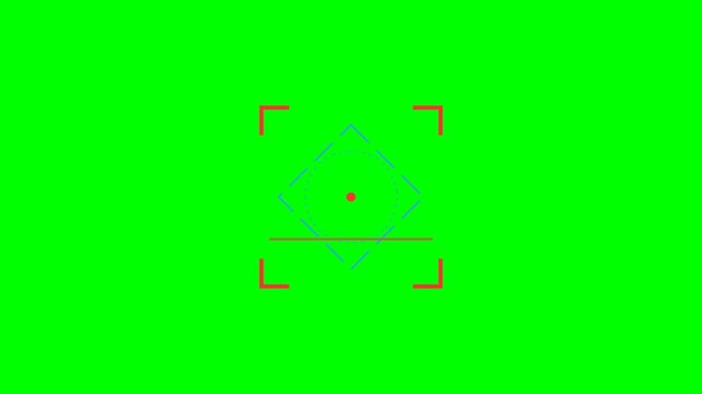 Digital camera viewfinder overlay with red targeting reticle on green screen