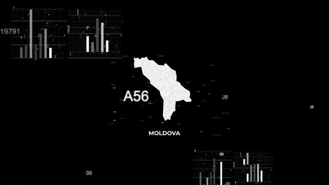 Maldova map animation showcasing economy, infrastructure, technology, population, energy, trade, and national development data for presentations, films, documentaries, and motion graphics.