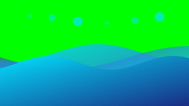 Abstract waves of blue gradients against a vibrant solid green background