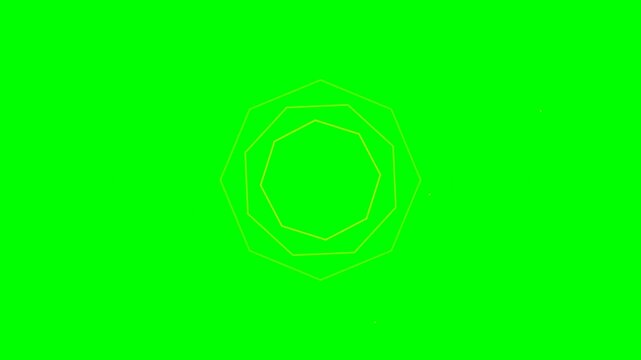 Abstract geometric lines forming a rotating octagon on a bright green screen