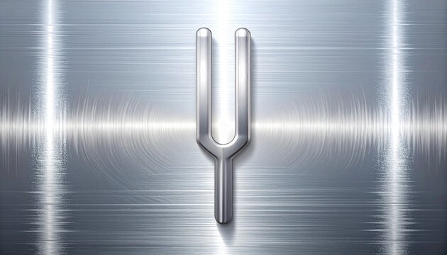 Tuning fork with sound waves on metallic background.