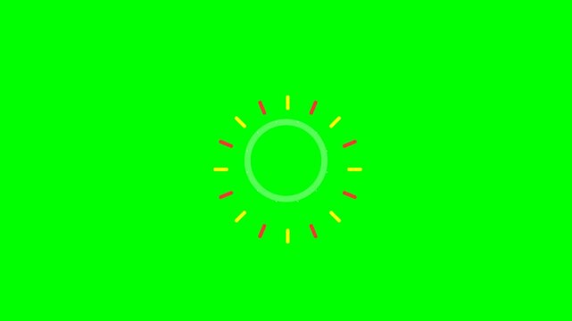 A stylized sun icon with colorful rays isolated against a bright green background