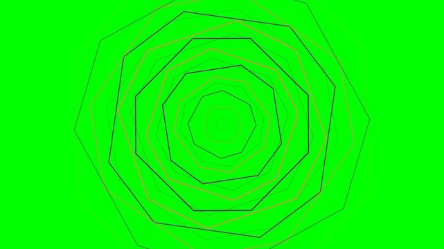 Concentric geometric octagons forming a tunnel effect on a bright green field