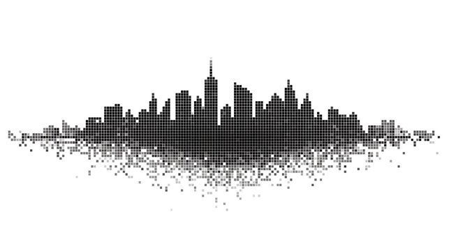 Urban Decay Skyline: Dynamic City Silhouette with Artistic Particle Dissolve