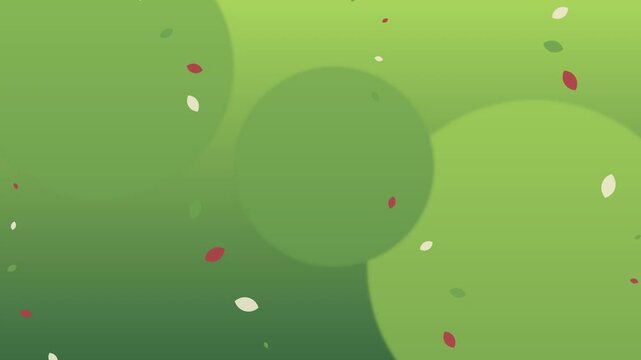 Abstract green background with falling leaves animation