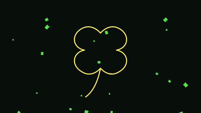 Animated Neon Four Leaf Clover Outlines on Black Background