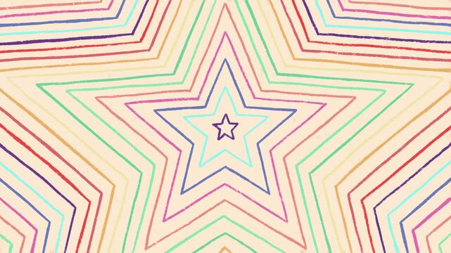 Colorful Hand Drawn Star Pattern Animated Background with Pencil Lines