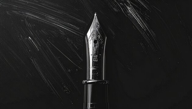 Vintage fountain pen nib with ink splatter effect.