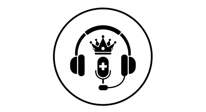 King Crowned Microphone and Headphones Icon for Podcast, Streaming, and Audio Production