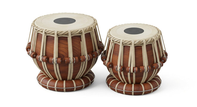 Pair of traditional Indian tabla drums isolated on white background for music and cultural themes