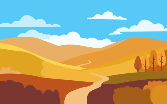 Autumn landscape with rolling hills and winding path
