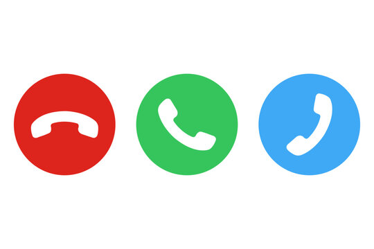 Set of three phone call icons with red, green, and blue circular buttons for decline, answer, and voice call actions