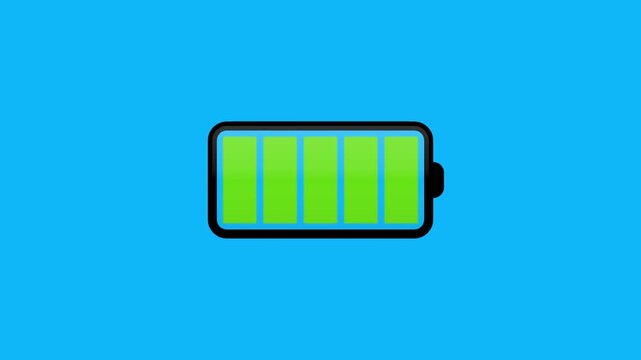 Digital illustration of a battery icon showing empty and full charging states on blue