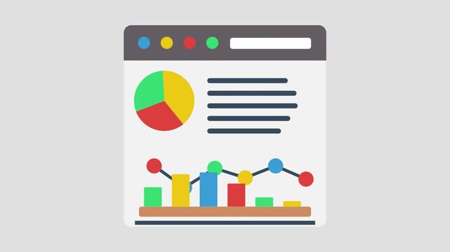 A digital data analytics dashboard with colorful charts and graphs for business reports