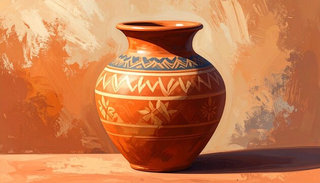 Handcrafted Terracotta Pottery with Traditional Geometric Patterns.