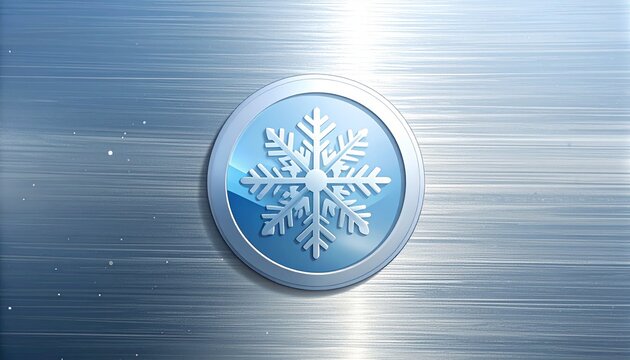 Close up of a metallic snowflake button on brushed steel.