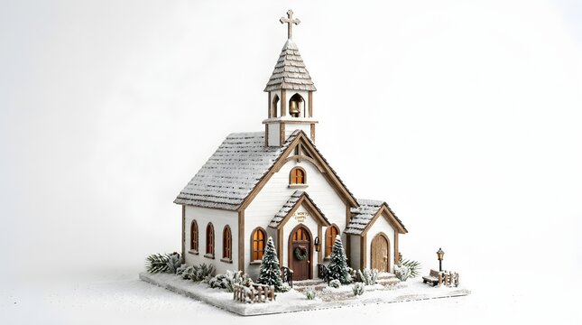 Small White Country Church Covered in Snow on a Quiet Winter Landscape