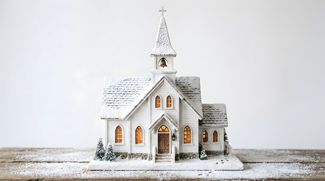 Small White Country Church Covered in Snow on a Quiet Winter Landscape