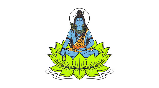 Meditating deity on lotus flower, spiritual art