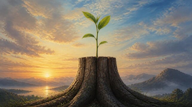 再生と成長を象徴する切り株の若芽