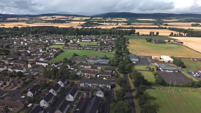 Neat agricultural fields surround Invergordon in Scotland