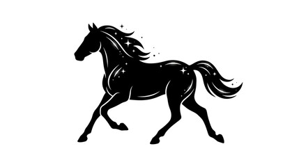 Fototapeta premium Silhouette of a running horse with stars