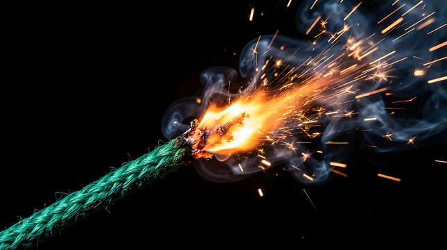 Explosive power countdown A vibrant green fuse ignites, casting brilliant sparks and thick smoke