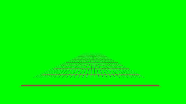 A perspective grid receding into the distance on a vibrant green background