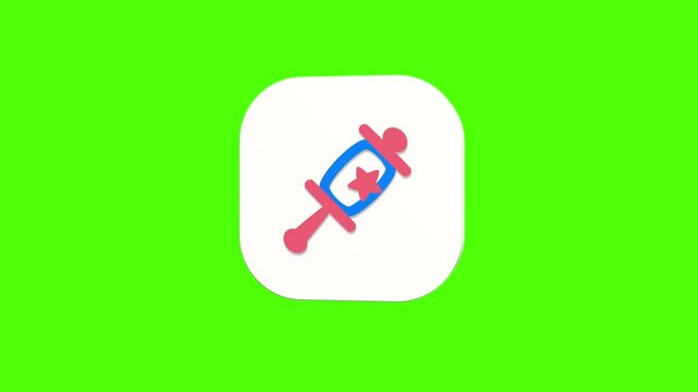3D animated rattle toy icon on a white rounded card with a green screen background. Smooth loop motion, perfect for mobile app UI, newborn toy, and video editing elements.
