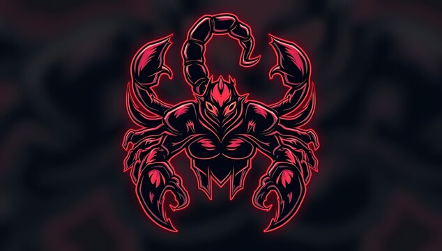 Fierce red scorpion illustration with dark abstract background