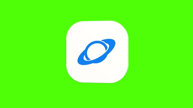 3D animated Saturn planet icon on a white rounded card with a green screen background. Smooth loop motion, perfect for mobile app UI, astronomy, and video editing elements.