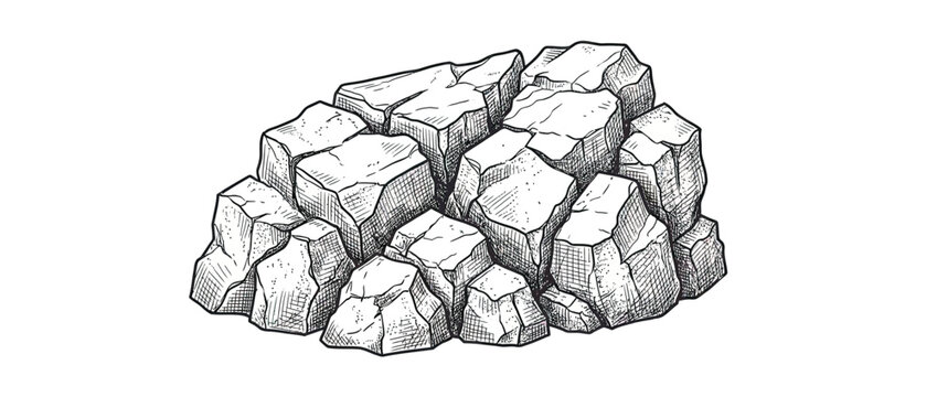 Hand Drawn Pile of Rough Rocks Isolated