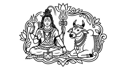 Fototapeta premium Hindu Deity Meditating with Sacred Bull