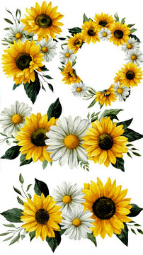 Sunflowers and daisies clipart