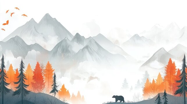 Autumnal mountain bear scene