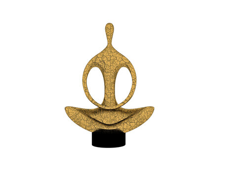 Elegant golden female sculpture presented in a luxurious contemporary setting. High-end photorealistic 3D render featuring metallic gold tones, artistic form