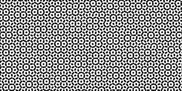 Black and white halftone dotted geometric pattern with optical illusion effect, abstract seamless halftone dot texture background for print and web design