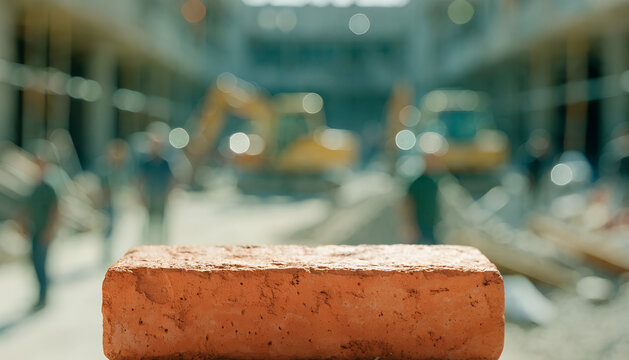 Construction Site Background with Single Brick in Sharp Focus