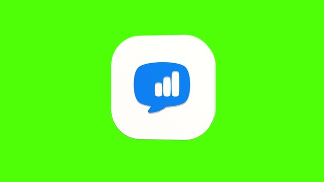 3D animated data report chat icon on a white rounded card with a green screen background. Smooth loop motion, perfect for mobile app UI, analytics communication, and video editing elements.