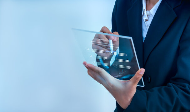 Business professional managing digital workflow with AI automation, task management, digital approval, project planning, paperless office, enterprise productivity, and smart business processes.