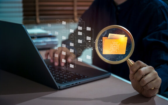 AI-powered document processing concept. Intelligent file management, enterprise AI search, document automation, knowledge base, data classification, digital transformation, and workflow optimization.