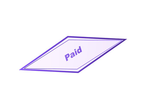 Purple outlined paid stamp on a dashed background