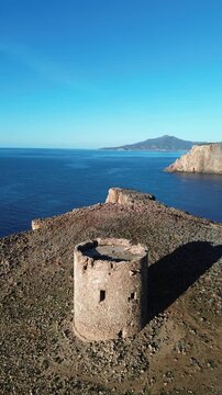 Aerial Drone View of Cala Domestica in Winter With Rough Sea