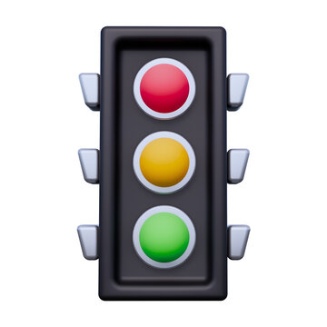 Traffic light signal with all lights on semaphore junction, traffic lights, 3d icon