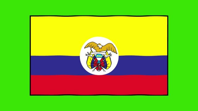 Abstract Illustration Colombia flag waving green screen 4K