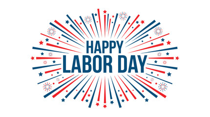 Fototapeta premium Festive red and blue fireworks graphic design for the labor day vector celebration displayed as an isolated object on isolated on transparent background