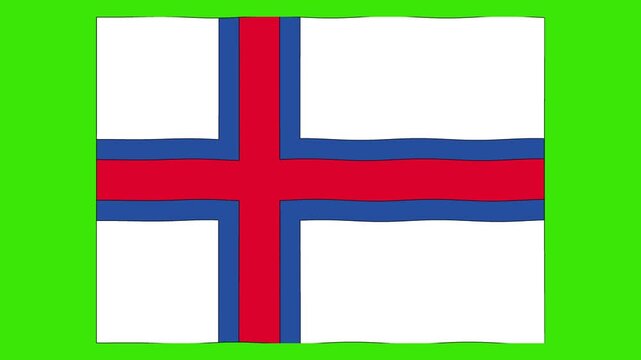 Abstract Illustration Faroe Islands flag waving green screen 4K