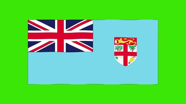 Abstract Illustration Fiji flag waving green screen 4K