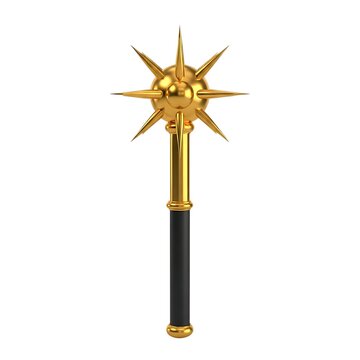 3d render medieval golden mace morningstar spiked weapon